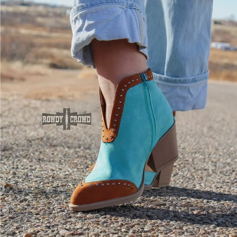 Women's Turquoise and Brown Ankle Boots - Picture 1 of 5